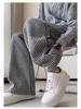 American Retro Pinstripe Woolen Petite Wide-Leg Pants - Casual Straight-Leg Streetwear 145cm