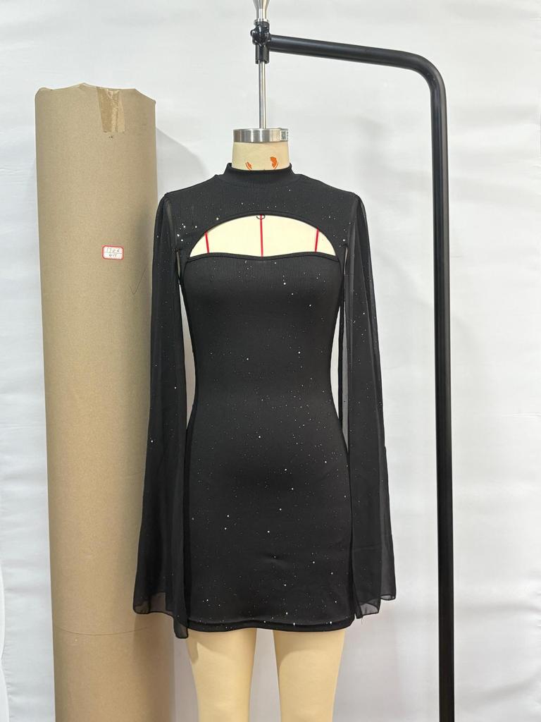 European & American Women's Ribbed Pearl Chiffon Cape Dress