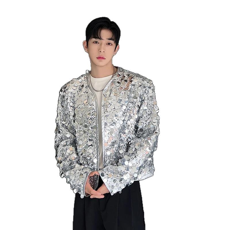 Men's Plus Size Shiny Sequin Performance Jacket Coat Cardigan