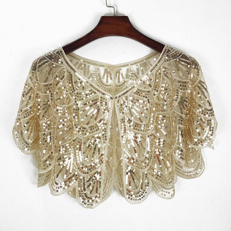 Embroidered Sequin Detachable Shawl Shoulder Wrap Girls Lace False Collar Dress Decoration Collar Cape Clothes Accessories