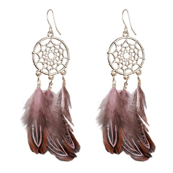 

1 пара ретро богемные женские серьги-крючки с кисточками и перьями, круглые серьги-капли во дворцовом стиле, висячие серьги, ювелирные изделия, подарок