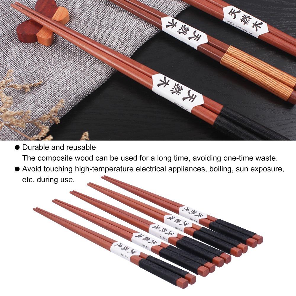 5Pairs Slender Anti-slip Chopsticks Solid Wood Retro style Chopsticks Home Dining