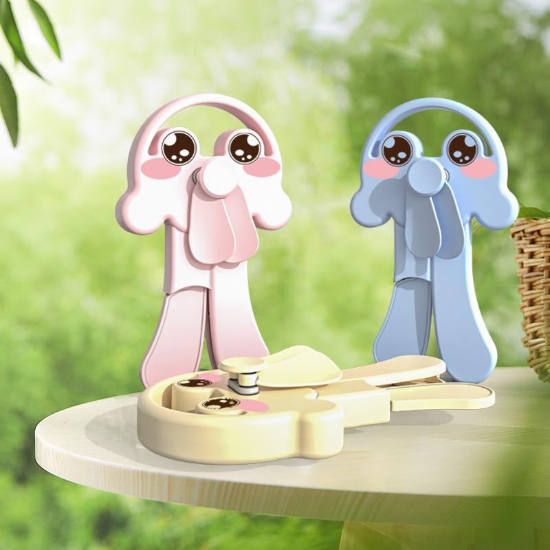 3pcs Cute Cartoon Manual Press Fans,Portable Handheld Mini Fans In Pink, Blue, and White, Plastic, No Battery Required, Ideal for Summer, Manual Fan