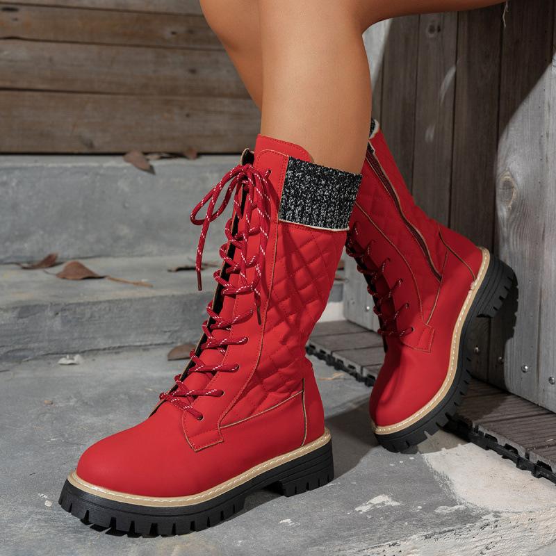 Plus size boots autumn new European and American round toe thick-soled size mid-leg boots