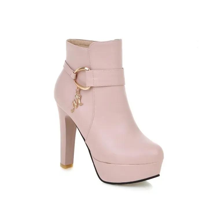 

Fashion Ankle Boots Women Shoe Waterproof Autumn Winter Women s Ankle Boot Platform Black White Pink Heeled Party Shoes Ladies 34 рожевий