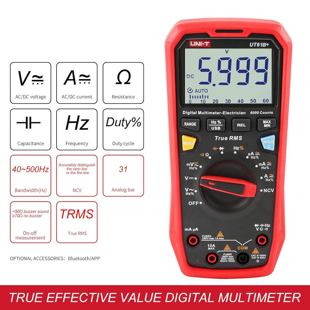 UT61B+ Digital Multimeter True RMS AC/DC Voltage Current Resistance Capacitance Tester