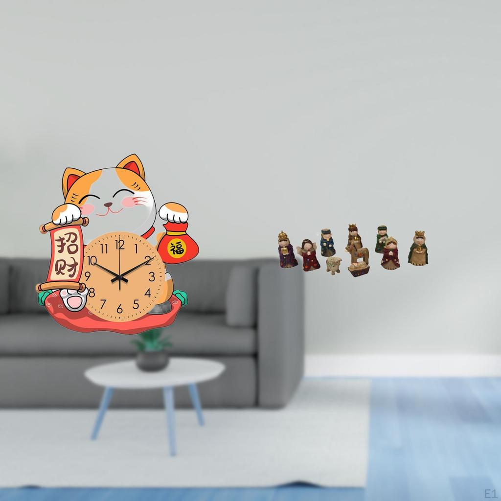 Wall Clock for Kids Bedroom Kitchen Office Decor with Christmas Nativity Scene Figurines Tabletop
