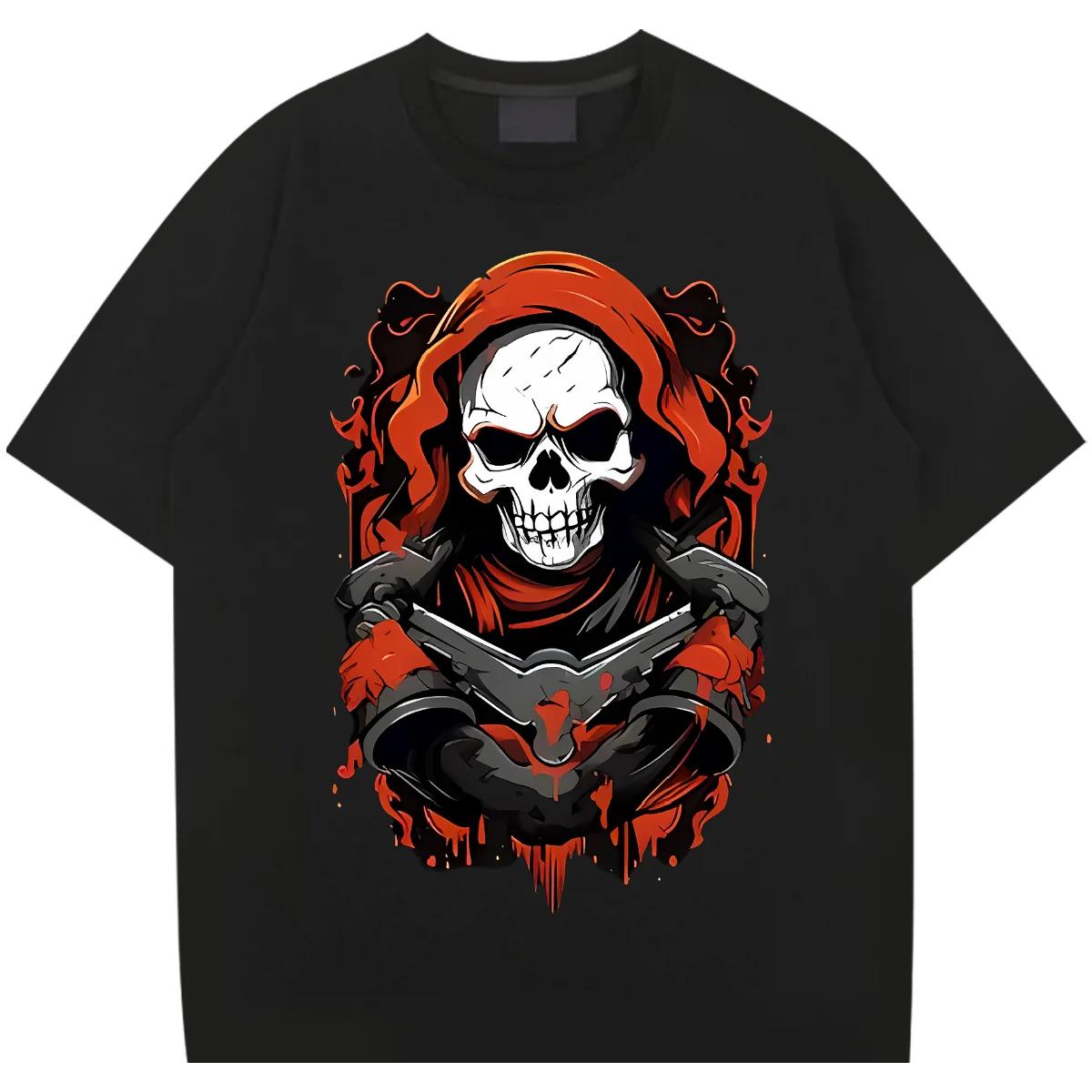 

Футболка с черепами, оверсайз, свободная, с круглым вырезом, футболка Харадзюку, унисекс, повседневные футболки, удобная одежда для рэпера XXXXXL