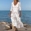 Dresses For Womens Vintage Print Tunic Waisted Midi Dress Summer Casual 3/4 Sleeve Dress