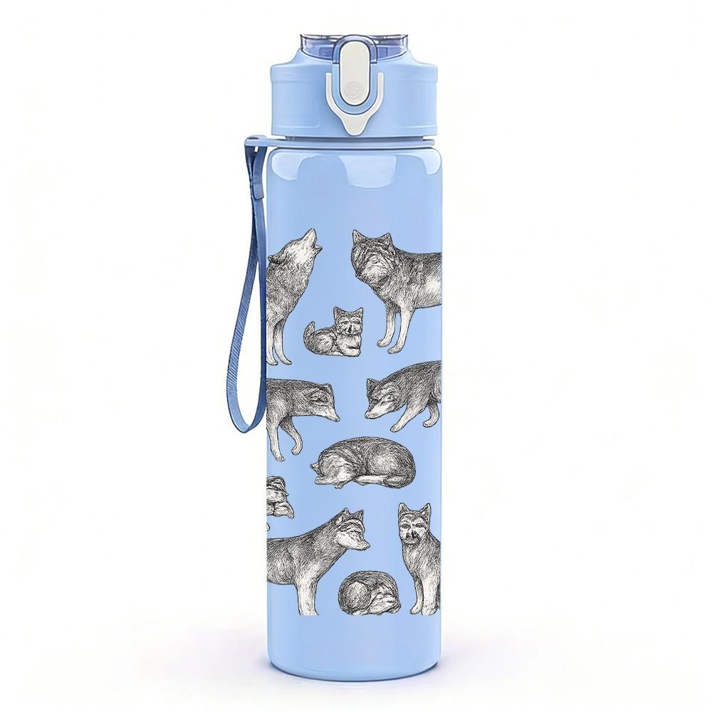 1PC Wolf Pack Silhouette Art 750ml Color Plastic Sports Water Bottle Leakproof Flip Straw Lid Suitable for Sports Office Home Use
