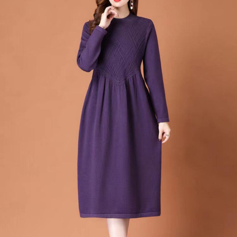 2023 Autumn/Winter Women's Oversized Knit Wool Dress, Knee-Length, Plus Size, Stylish, Belly Covering, Thick Fabric