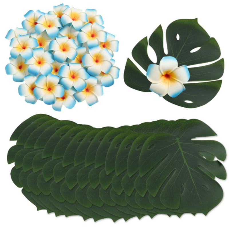 12Pcs Artificial Flowers Palm Leaves Simulation Plumeria Fale Flowers for Hawaiian Tropical Party Home Decor Wedding Decortion
