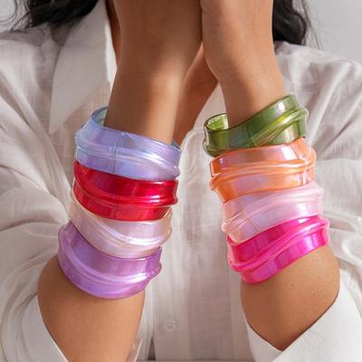 Minority Design Resin Bangle Bohemian Colorful Hand Ring Simple Irregular Wide Bracelet  Girls