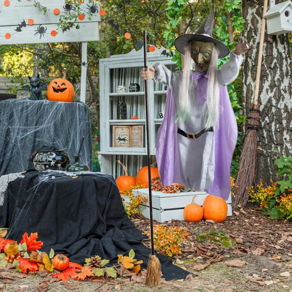 Halloween Witch Decoration Large Spooky Sound Effects Flying Witch With Lights Motion Sensor Floating Witch With Broom For Yard