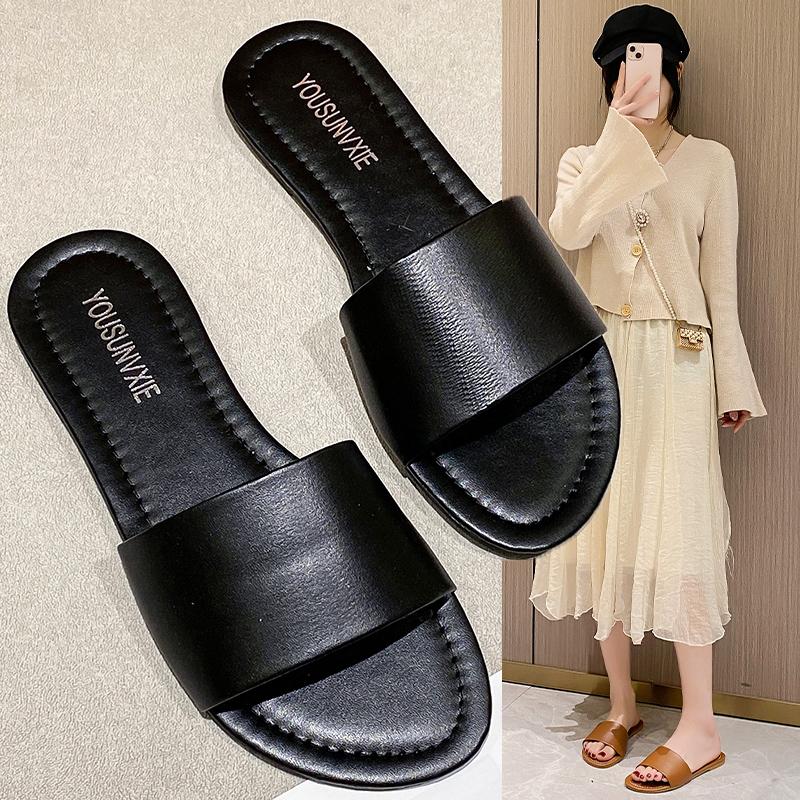 

Classic Retro Slippers Woman Slides Casual Square Low Heels Shoes Woman Solid Summer Slippers Plus Size Zapatos De Mujer 36 чёрный