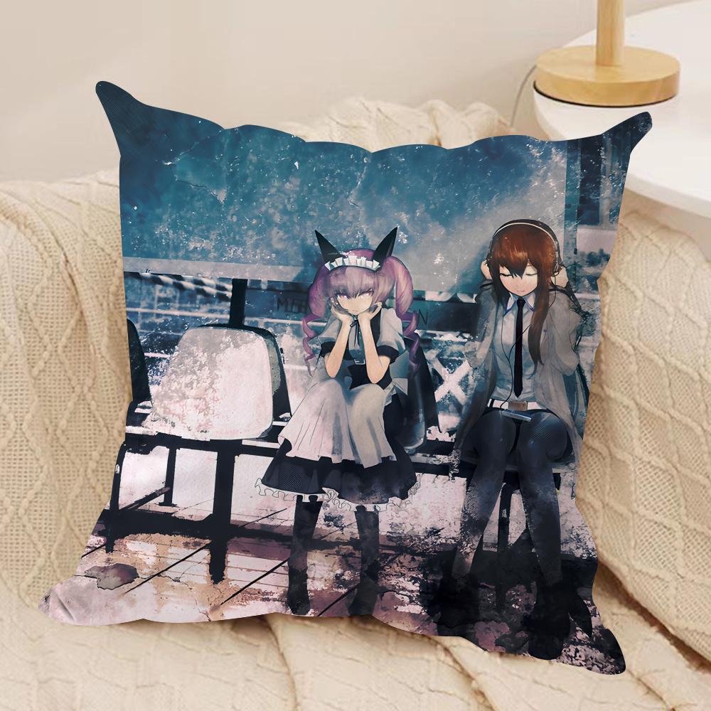 Ssteins Gate Anime Cushion Cover Silky Short Plush Invisible Zipper Dustproof Sofa Pillow Case For Home Decor