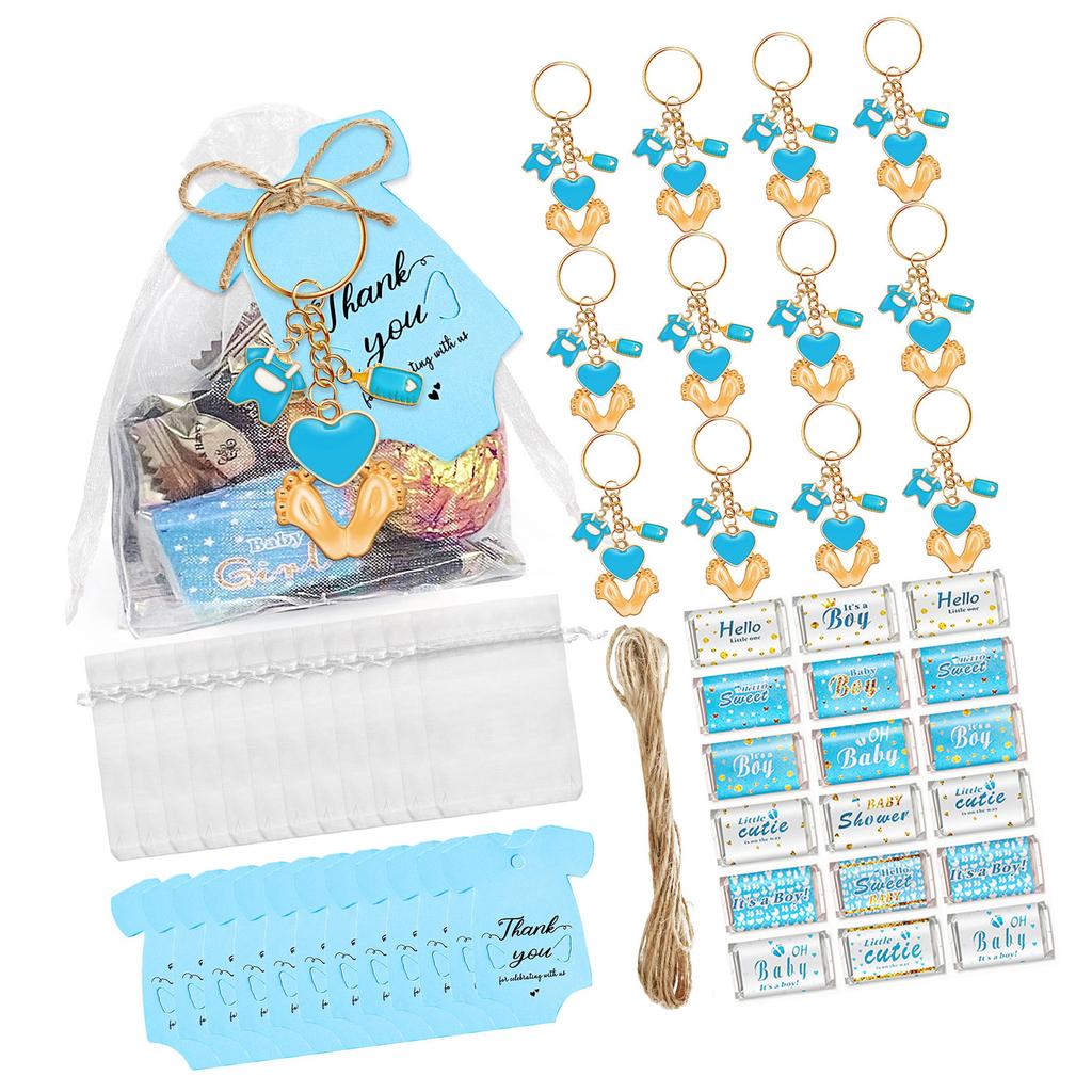 6/20Pcs Baby Foot Keychains Metal Keychain Set with Wrapping Sticker Drawstring Bag and Thank You Label For Baby Showers