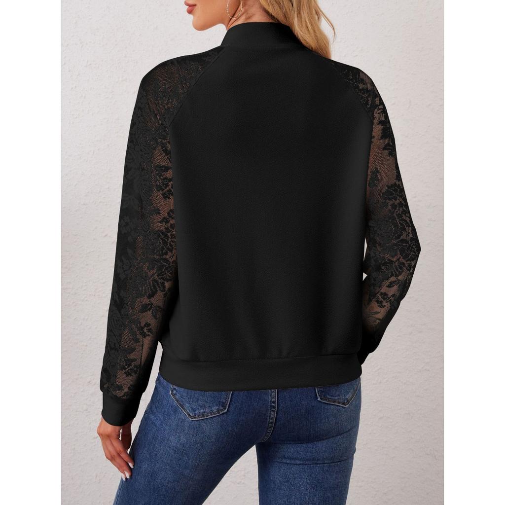 Høst og Vinter Ny Elegant Dame Blonder Spleiset Langermet Baseballkrage Jakke Toppkåpe