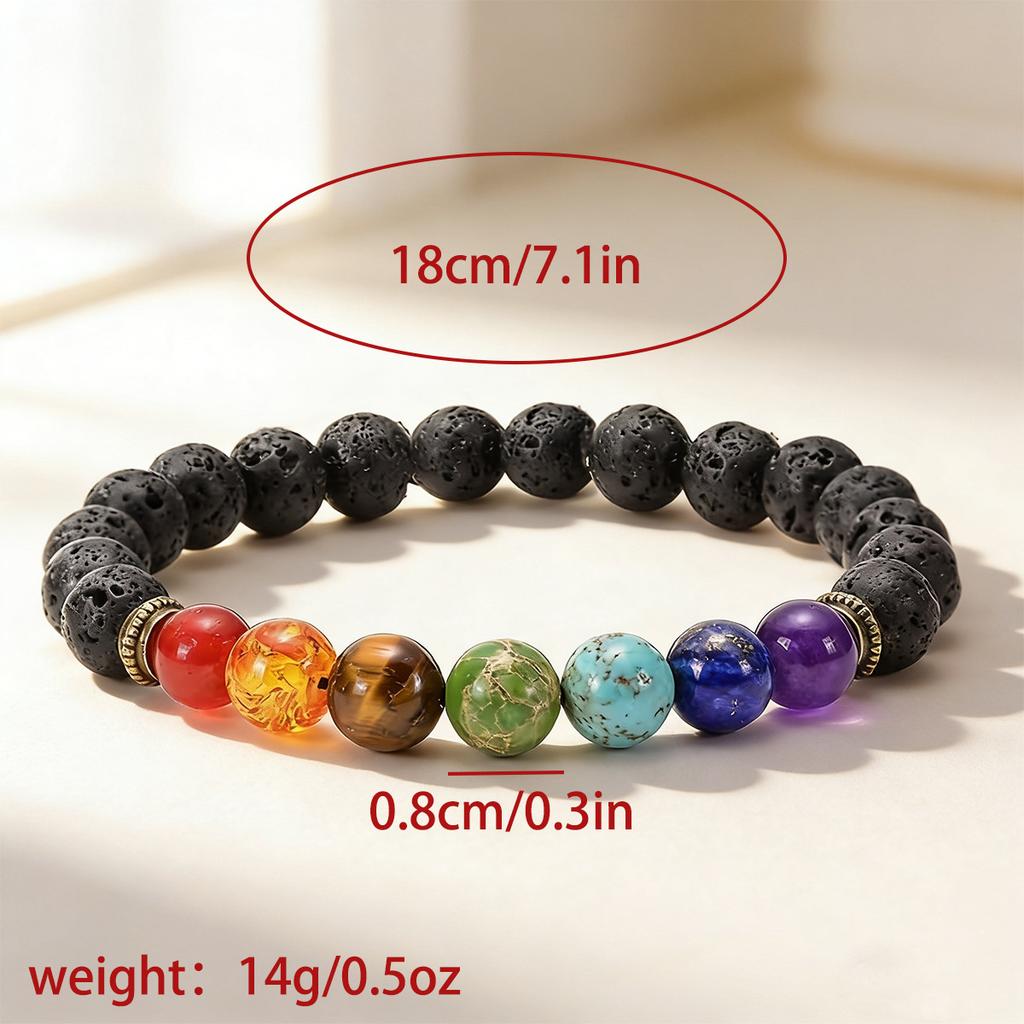 Pulseira de fio, pulseira trançada de pedra vulcânica arco-íris, pulseira de contas de pedra de energia yoga de sete pulsos, presente de Natal, presente de Dia dos Namorados