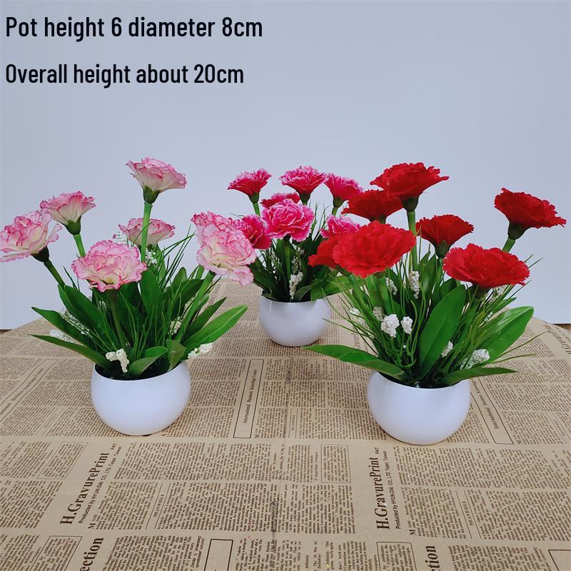 Small Silk Carnation Decorative Flower In Pot for Living Room, Coffee Table, or Dining Table Arrangement