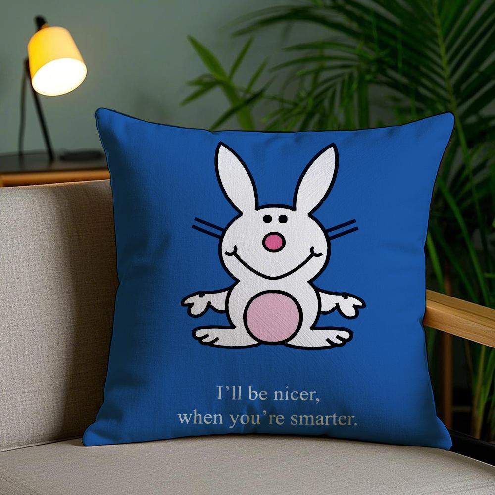 Cute Rabbit Cushion Cover Plush Fabric DoubleSided Printed Invisible Zipper Sofa Pillow Case Home Bedroom Decor
