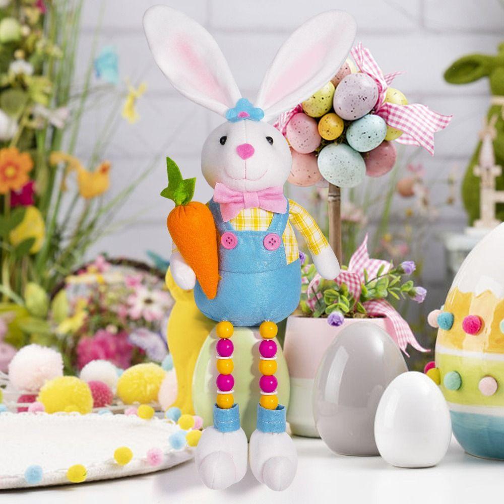 Cute Easter Bunny Sitting Doll Handmade Happy Easter Decoration  Holiday Festival Decor