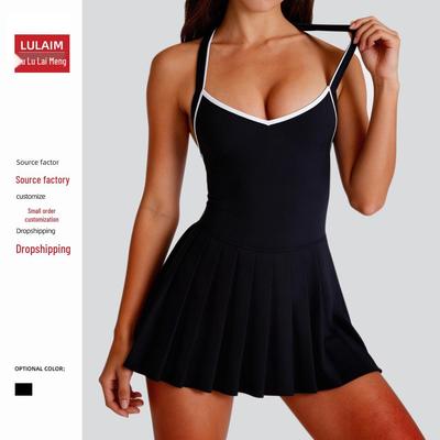 Stylish Pleated Yoga Dress: Quick-Dry, High-Elastic Tennis Skirt with Chest Pads and Anti-Exposure Design for Women