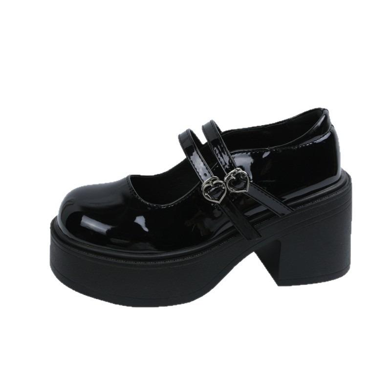 Black Mary Jane Women's Shoes Small Height Increase Small Leather Shoes Women's Platform Single Shoes High Heels