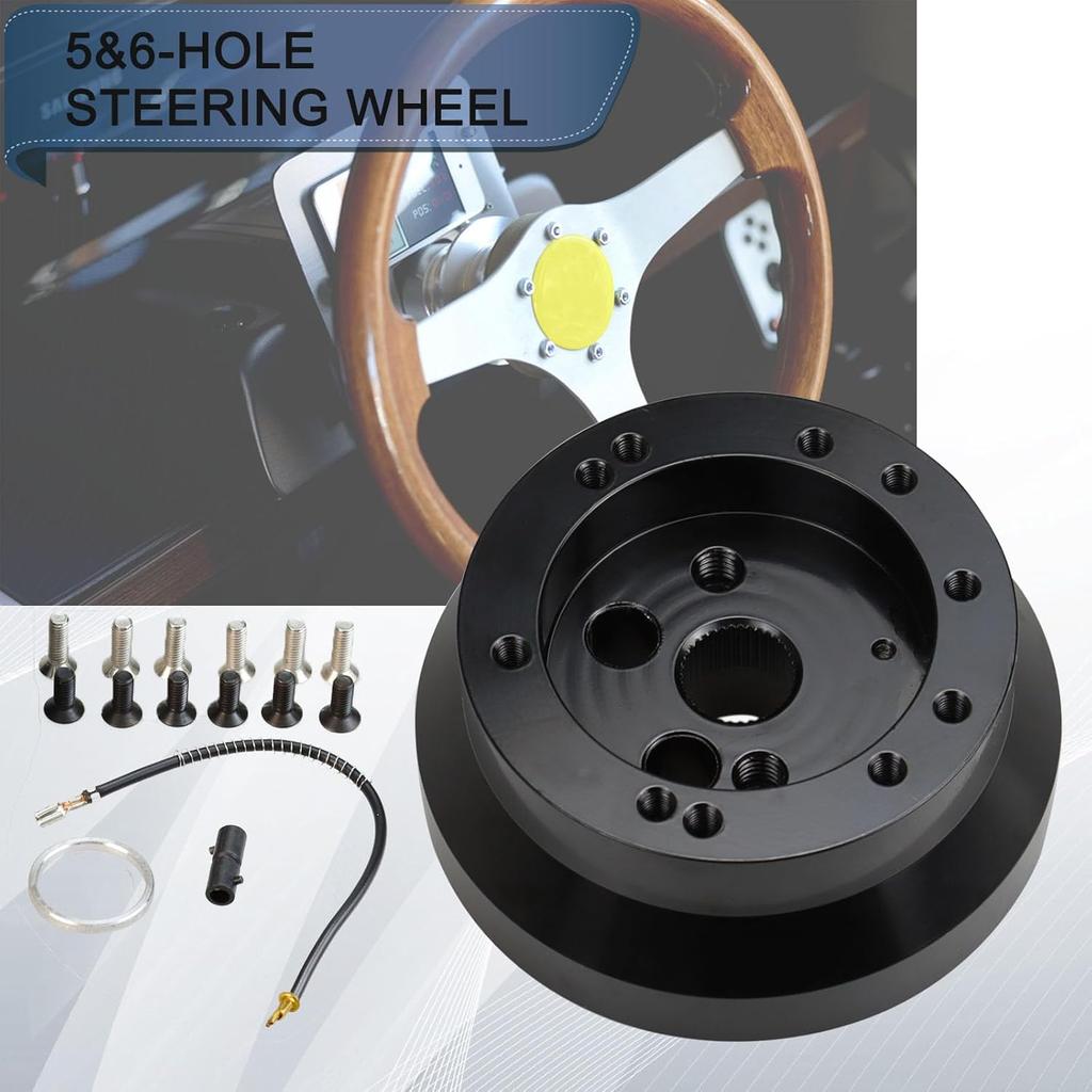 Universal 5 & 6 Hole Steering Wheel Hub Adapter Compatible with Chevy GMC Trucks Pickup Vans Jeep Chrysler Dodge Pontiac Cadillac,Billet Aluminum