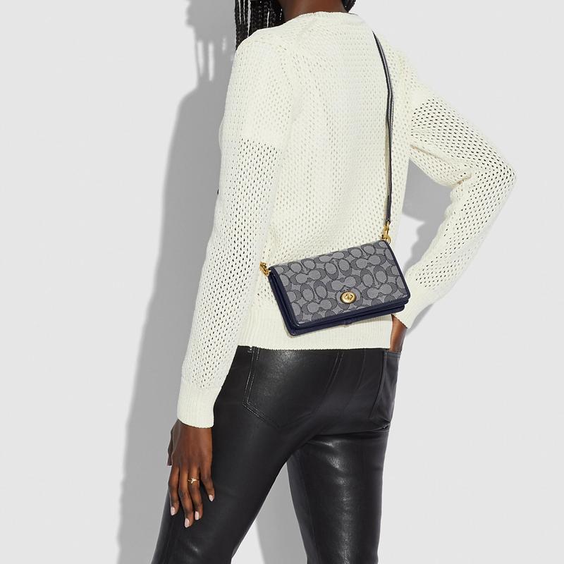 Coach Hayden Monogram Flap Jacquard Fabric And Calfskin Shoulder Crossbody Bag Women bags Dark-Blue C3824-B4RH3