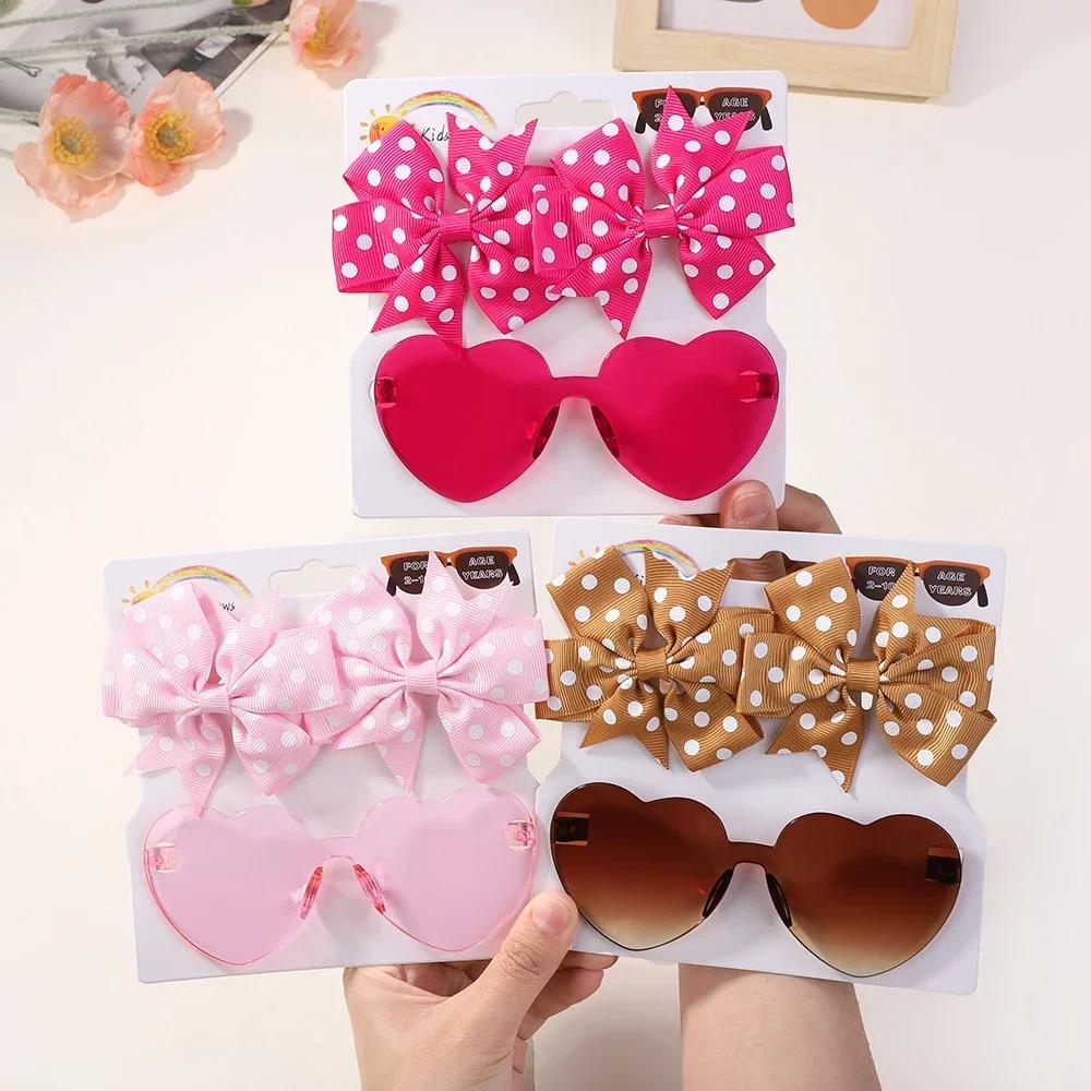 1Set Children Headwear Glasses Solid Soft Bowknot Head Bands Girls Lace Barrette Retro Headbands Sunglasses Kids Hair Band Sets