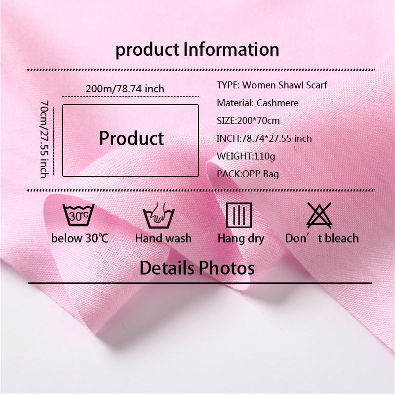Women's Pashmina Scarf Shawls Soft Cashmere Feeling Headscarf Travel Office Winter Warm Hijabs Solid Lady Wraps Female Bandana