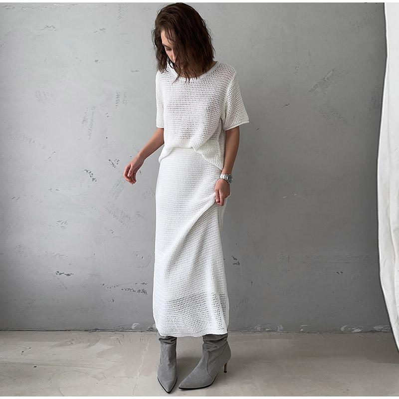 Women's Casual Suit Short Sleeved Hollowed Out Top Knitted Half Skirt Set Solid Color Versatile Summer Refreshing Wearing Temperament Elegant Dress