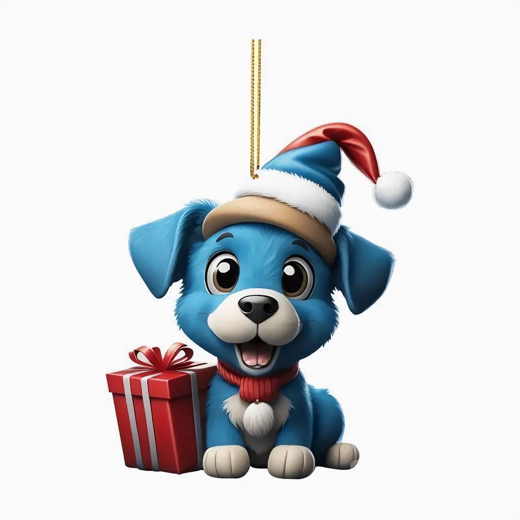 Christmas Dog Car Hanging Ornament Acrylic Cartoon Decor For Auto Interior Enhancement