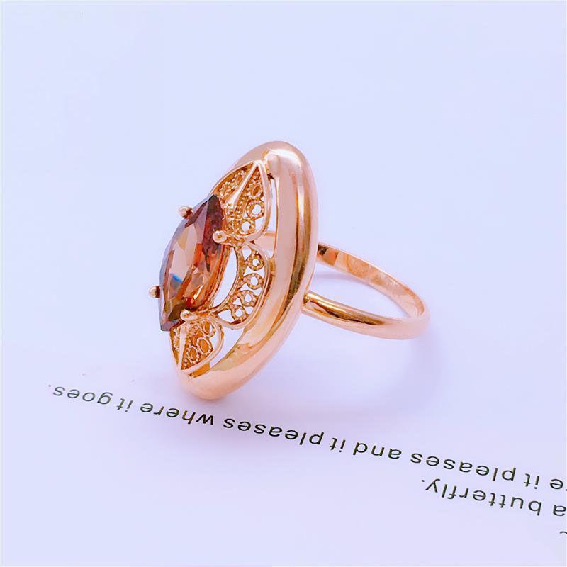 Purple Gold-Plated Rose Gold Color Gold Hollow Smoke Stone Exquisite Fashion Luxury Trend Ring