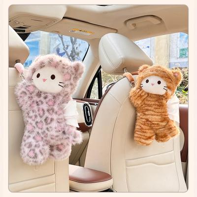 Cartoon Hangend Type Auto Servethouder Luipaardprint Schattige Cartoon Tissuebox Dierlijke Furry Automobiel Tissuebox Achterbank