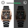 Square 3ATM Water Luminous Analogue Watch with Skeleton Stainless Steel Star and Moon Quartz Casual and Stylish Black A Perfect Gift for or Your