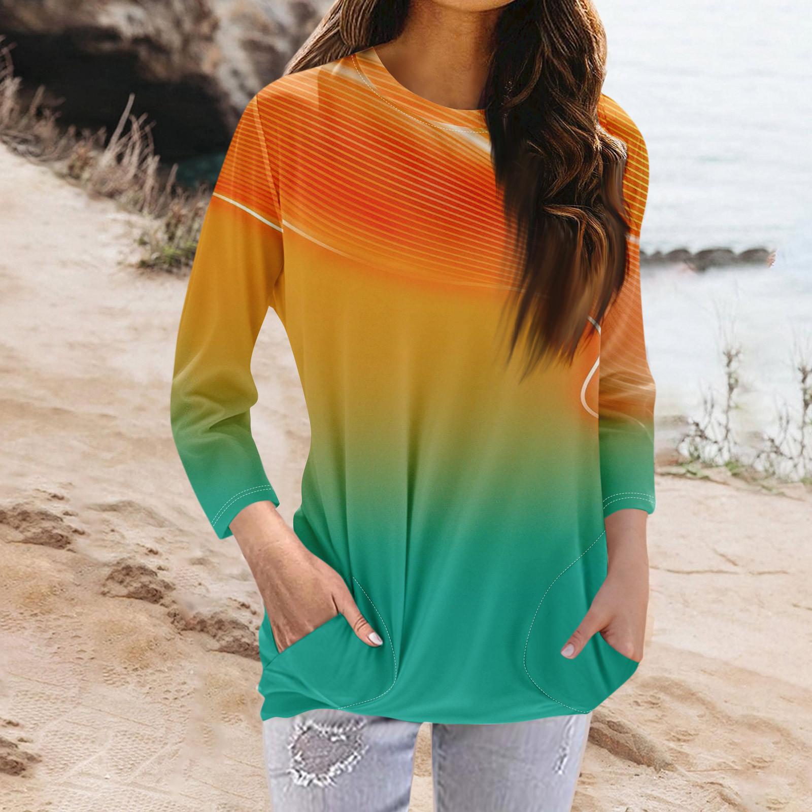 

Женская модная повседневная футболка с карманом и круглым вырезом с рукавами 3/4 и топом L оранжевый