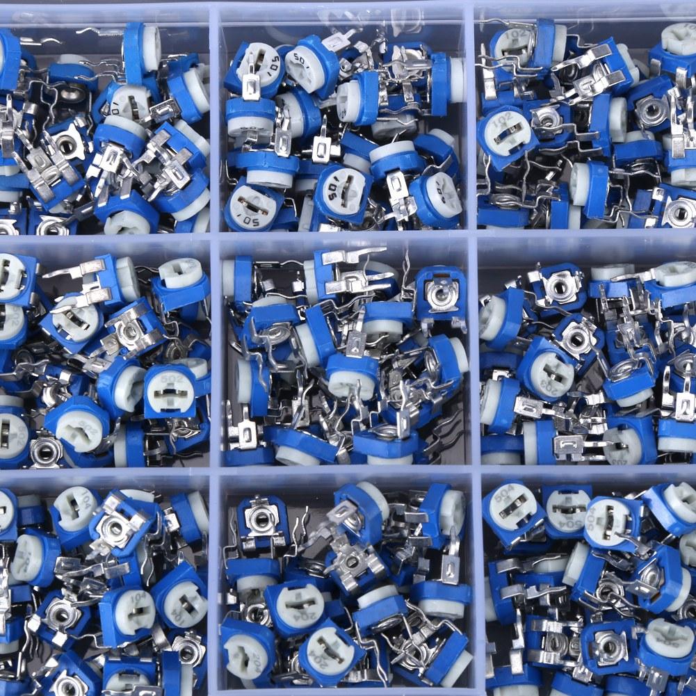 375Pcs 15 Values Potentiometer Variable Resistor Assortment Kit with Box