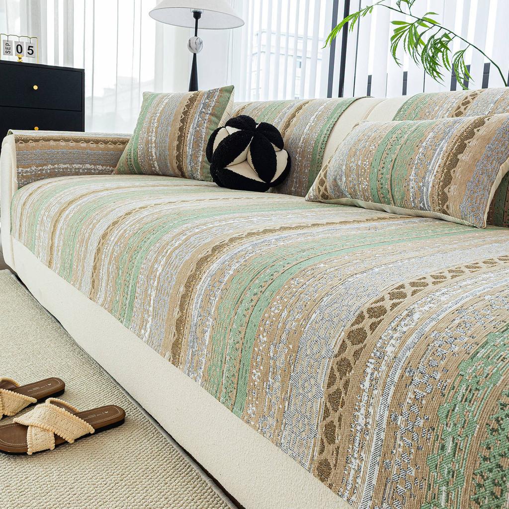 

1Pc Bohemian Style Sofa Cushion Four Season Universal Fabric Anti Slip Seat Mat Modern Wear-resistant Furniture Protective Cover 1seat 70x70cm-1pcs сірий