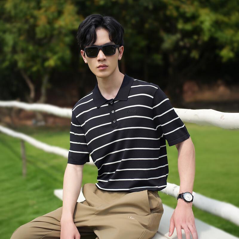 Jeep Men's Striped Lapel Polo Shirt