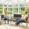 4 Piece Garden Furniture Set, Outdoor Sofa Set with HDPE Slatted Loveseat Armchairs Coffee Table Metal Frame, Black