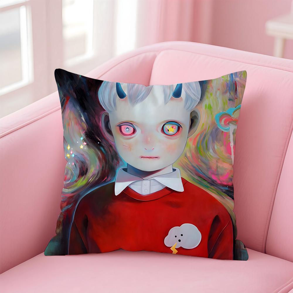 Whimsical Japanese Abstract Art Cute Emo HHikari Shimoda Cushion Cover Pillow Case Soft Skin Friendly Fabric Concealed Zipper
