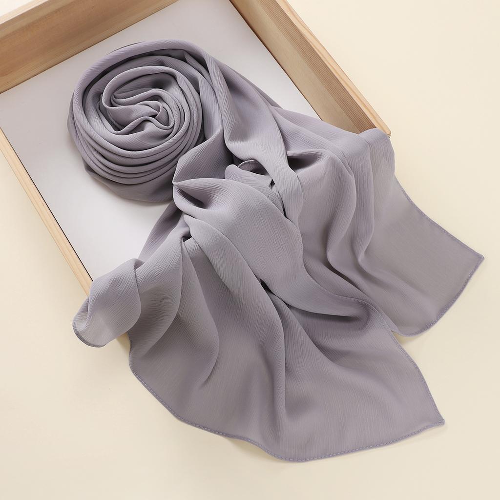 Muslim Plain Crinkle Hijabs Heavy Chiffon Scarf Arab Crepe Shawl Wraps Islamic Headband Solid Color Foulard Women