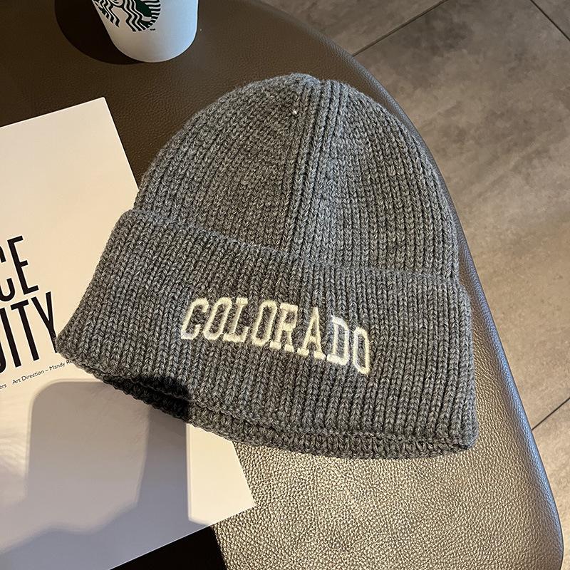 Trendy brand wool hat men's autumn and winter warm big head circumference versatile colorado embroidery knitted bag hat women