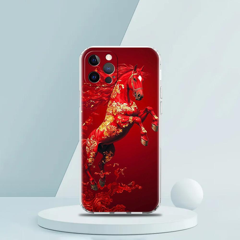Coque de téléphone transparente en TPU souple pour iPhone 16 15 14 13 12 11 Pro Max XR 8 7 Plus XR Coque antichoc Motif Animal Cheval
