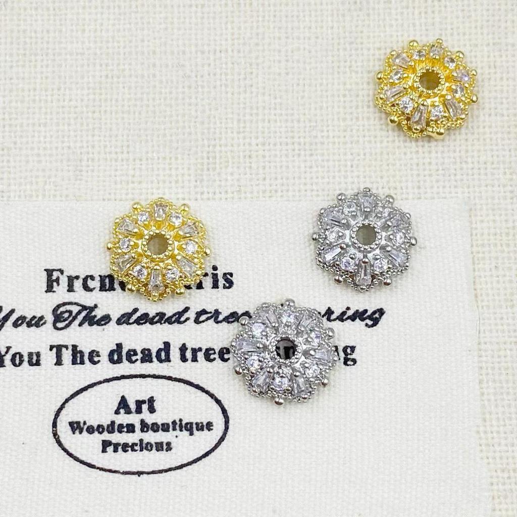 14K Gold Plated Rhinestone Flower Cap Spacer Bead for DIY Crystal Bracelet