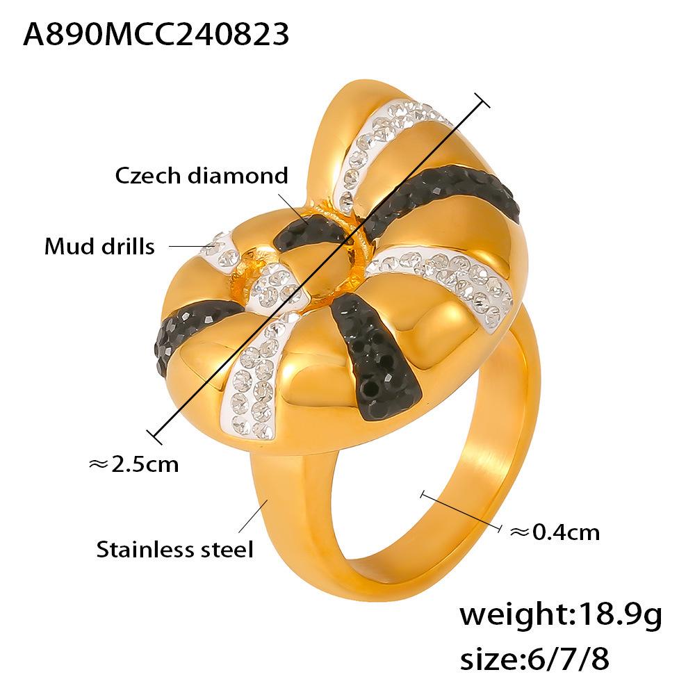 

Винтажное двухцветное кольцо с раковиной конха и кубическим цирконием, модный уникальный дизайн, ювелирное изделие из нержавеющей стали с покрытием из 18-каратного золота Size 6