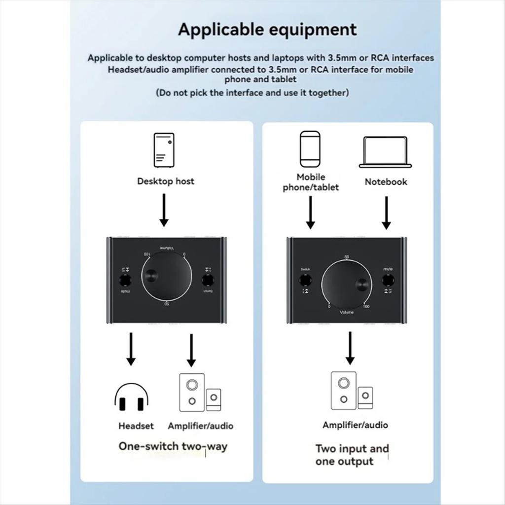 KEBIDUMEI 3.5mm RCA Stereo Bi-Directional Audio Switcher 1 in 2 Out or 2 in 1 Out 3.5mm 2RCA Audio Switcher with Mute ButtonGood product
