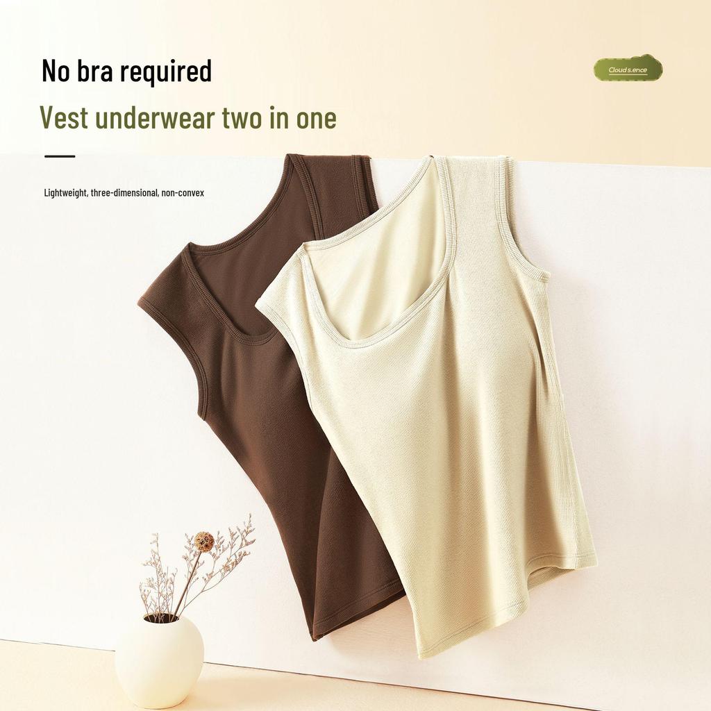 Women's Warm Wide-Strap Vest with Integrated Bra Pads - Wear Alone or As Layered Camisole